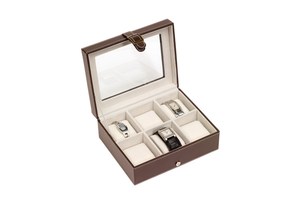 Clock case "Geneva": inside split-up in 6 compartments with cushions for watches
