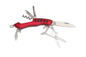 7 piece multifunctional tool "Small R." consisting of scissors, knife, can opener, bottle opener, cork screw, file and Philips screw driver, including key ring, in a gift box