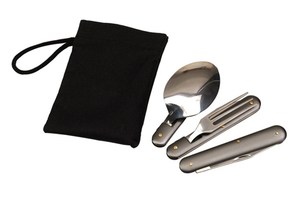 3 piece outdoor cutlery set "Camping" consists of a foldable knife, fork and a spoon
