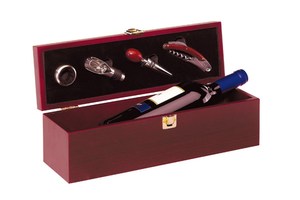 4 piece wine set "Bordeaux" in wooden box / for 1 bottle