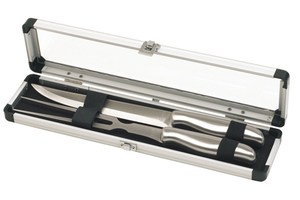 Stainless steel cutlery set "Roastbeef" with knife and fork, packed in an aluminium case