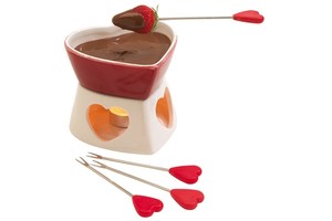 Fondue set "Sweet Heart" with warmer and 4 fondue forks with heart-shaped handles
