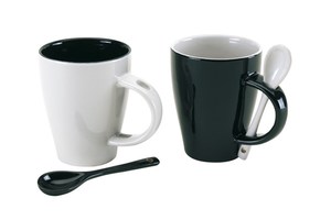 Coffee set "Black & White" 2 mugs with spoons in the handles