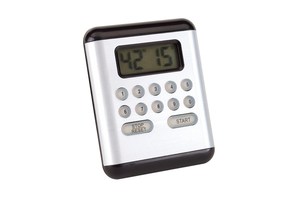 Kitchen timer "Culinary" with an aluminium front, a clip on the back with a magnet