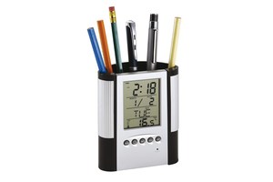 LCD alarm clock/ pen holder "Butler" with date and thermometer