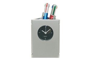Pen holder desk clock "Pictime" with 2 adjustable photo frames