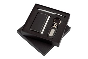 3 piece gift set "Excellence", ball point pen (blue ink), business card holder and a key ring
