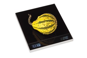Kitchen scale "Easy Cooking" with weight display in grams, pounds and digital clock
