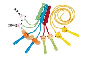 Colourful skipping rope "Animal Animation" with different animal designs on the handles, price per piece