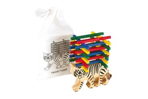 Patience game "Tricky Tiger" consists of a wooden tiger with black imprint