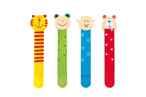 Wooden bookmarks "Funny Animals" 4-times assorted and ruler on the back of the bookmark, price per piece