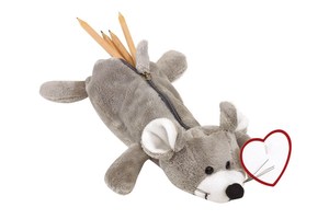 Plush mouse pencil case "Lara" with a zip on the back, soft fur and a heart for printing