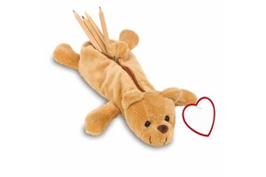 Plush bear pencil case "Felix" with a zip on the back, soft fur and a heart for printing
