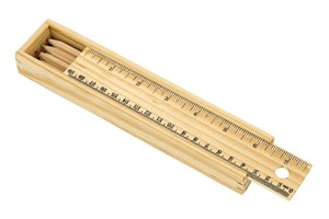 Coloured pencil set "Straight", 8 pieces, sharpened, in wooden box with a ruler as a lid