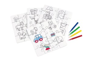 Children´s puzzle "Paint your picture", 4 different puzzles (to colour in) and 4 wax crayons
