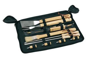 10 piece barbecue set "Fried" with wooden handles in a bag