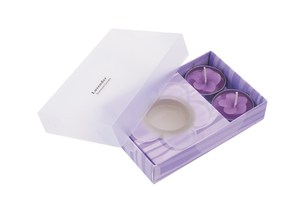 Candle set "Essence", consists of 2 perfumed (Lavender) candles and flower-shaped glass holder