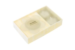 Candle set "Essence", consists of 2 perfumed (Jasmine) candles and flower-shaped glass holder