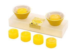 Candle set "Sensual" consists of 6 perfumed (Lemon) candles and 2 holders