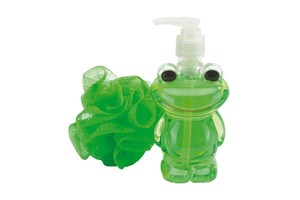 Shower gel dispenser &quot;Frog&quot; with loofah sponge