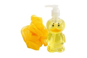 Shower gel dispenser "Duck" with loofah sponge