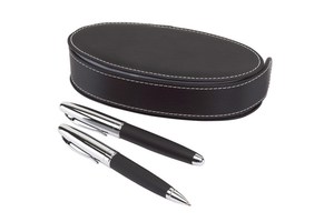 Pen set "Oval Office" consists of a ballpoint pen (jumbo refill, black) and a roller ball pen (blue refill)