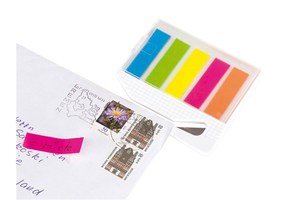 Letter opener "Never forget" with 5 coloured memo tags and a transparent cover