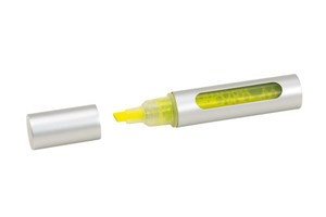 Highlighter "Space" with liquid ink, silver housing and transparent area