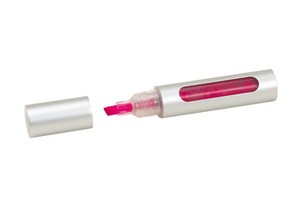 Highlighter "Space" with liquid ink, silver housing and transparent area