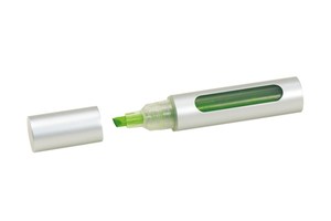 Highlighter "Space" with liquid ink, silver housing and transparent area