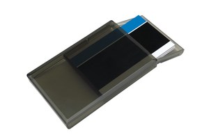 Business card holder "Invite" with a sliding lid, clip mechanism and a frosted bottom
